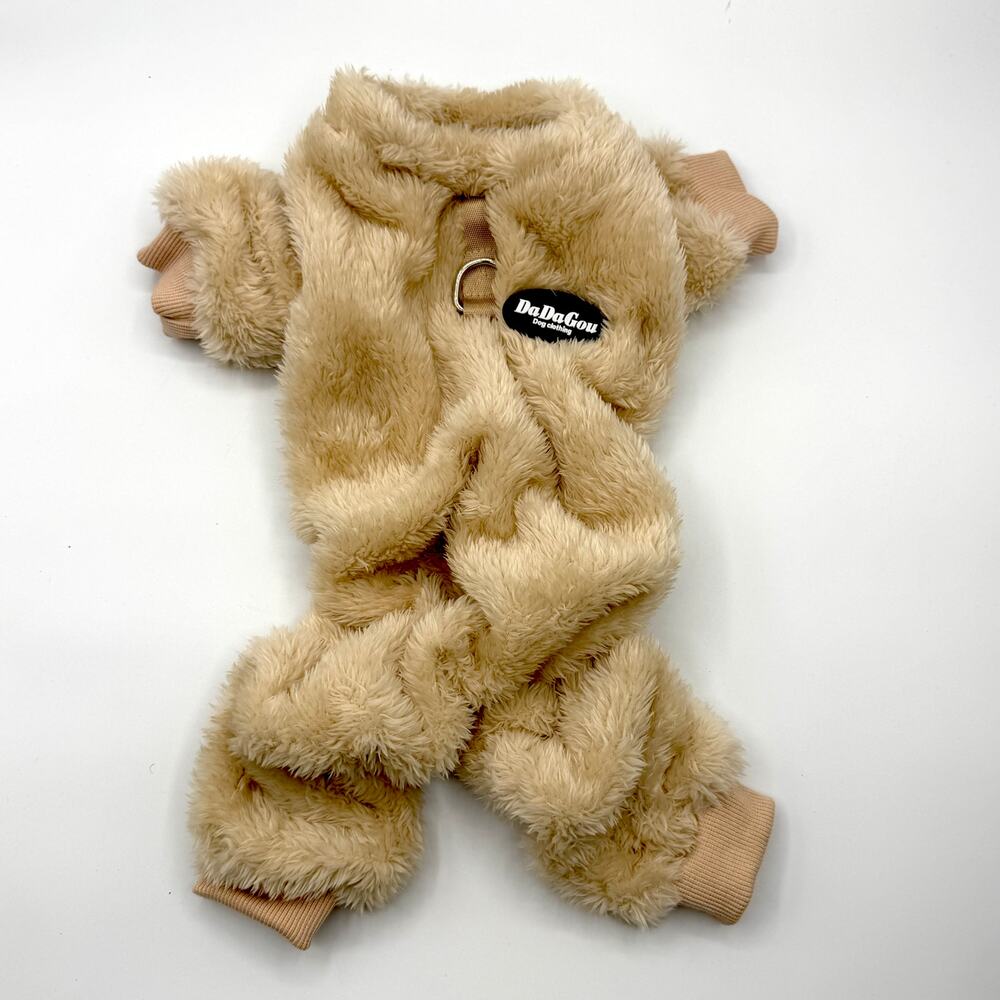 NEW DaDaGou Plush Dog Jumpsuit Beige‎ Teddy Fleece Pet Pajamas Harness Medium